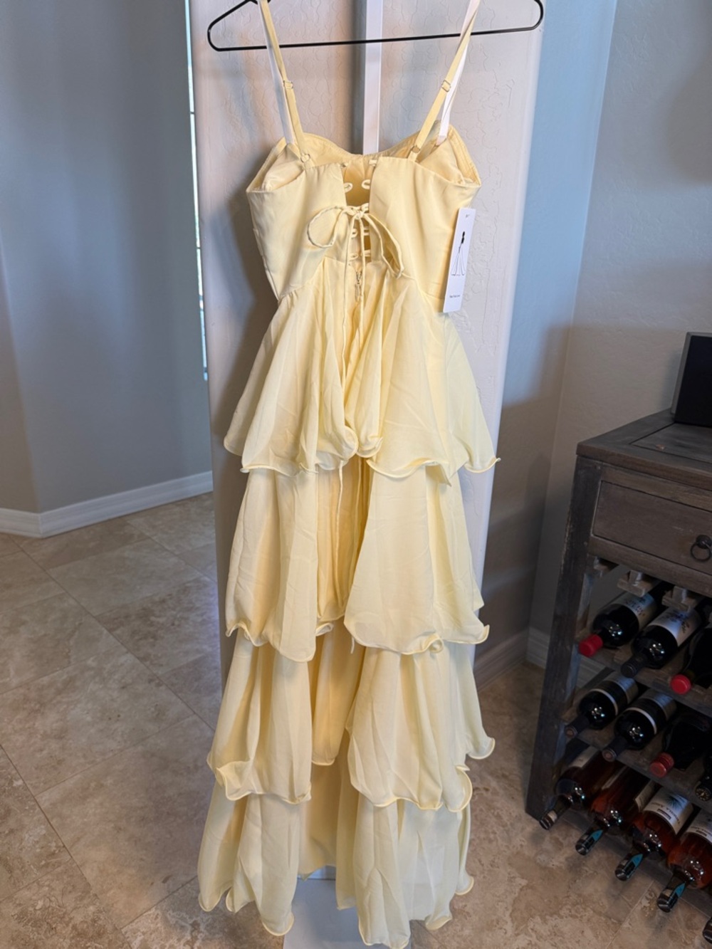 Faeriesty Tiered Yellow Chiffon Spaghetti-Strap Dress NWT CORSET BACK - Picture 4 of 8